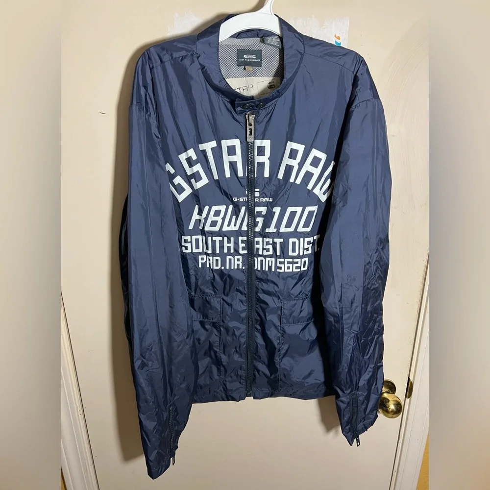 Mens G Star Raw navy blue logo chest windbreaker - Picture 1 of 5